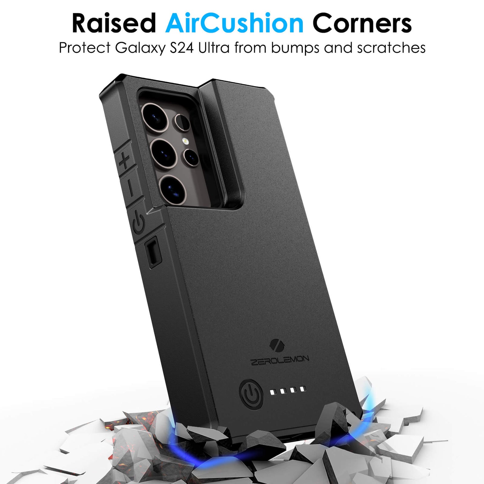 ZeroLemon 10,000mAh Battery Case protects Galaxy S24 Ultra from bumps and scratches