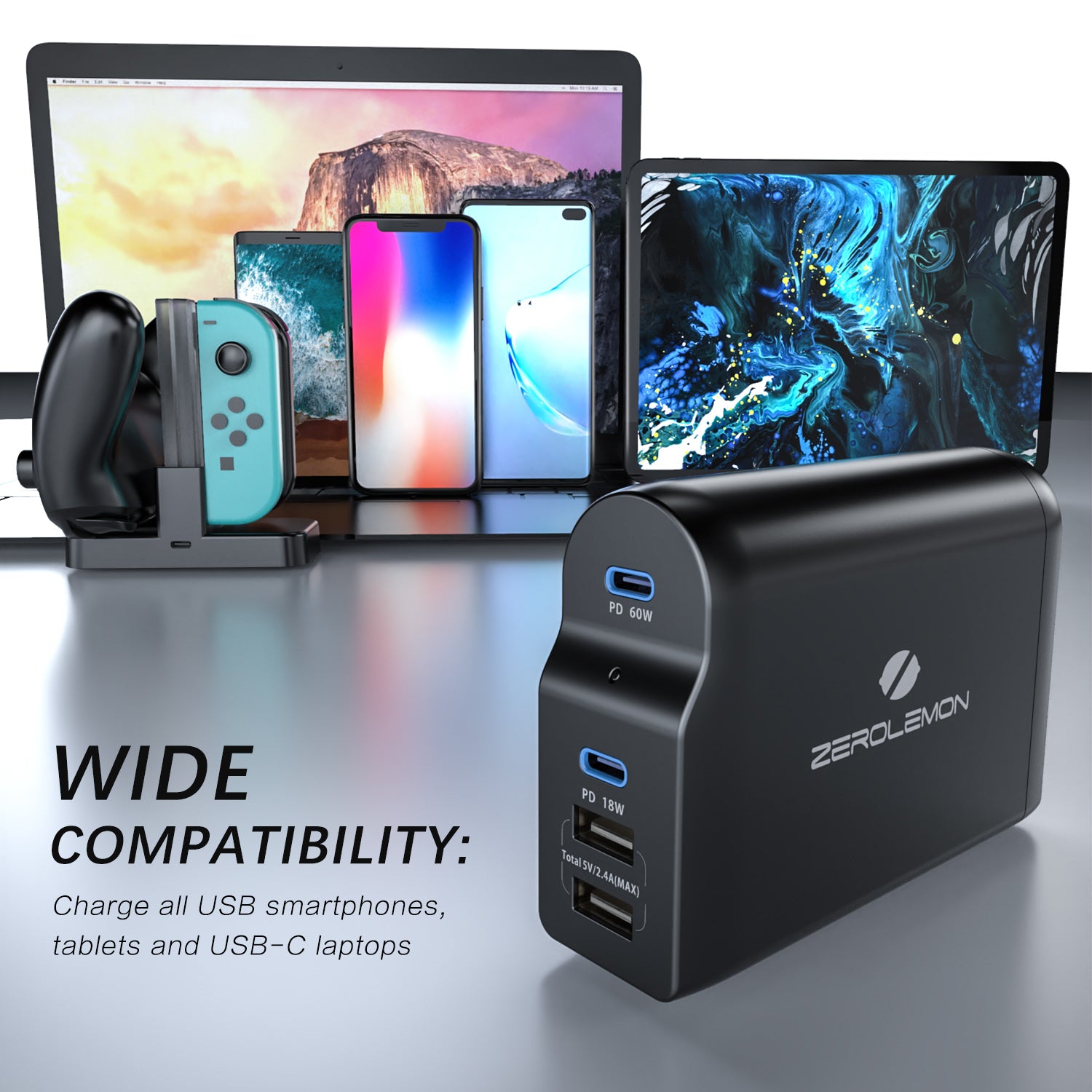 90W 4-Port Dual USB-C PD Desktop Charger
