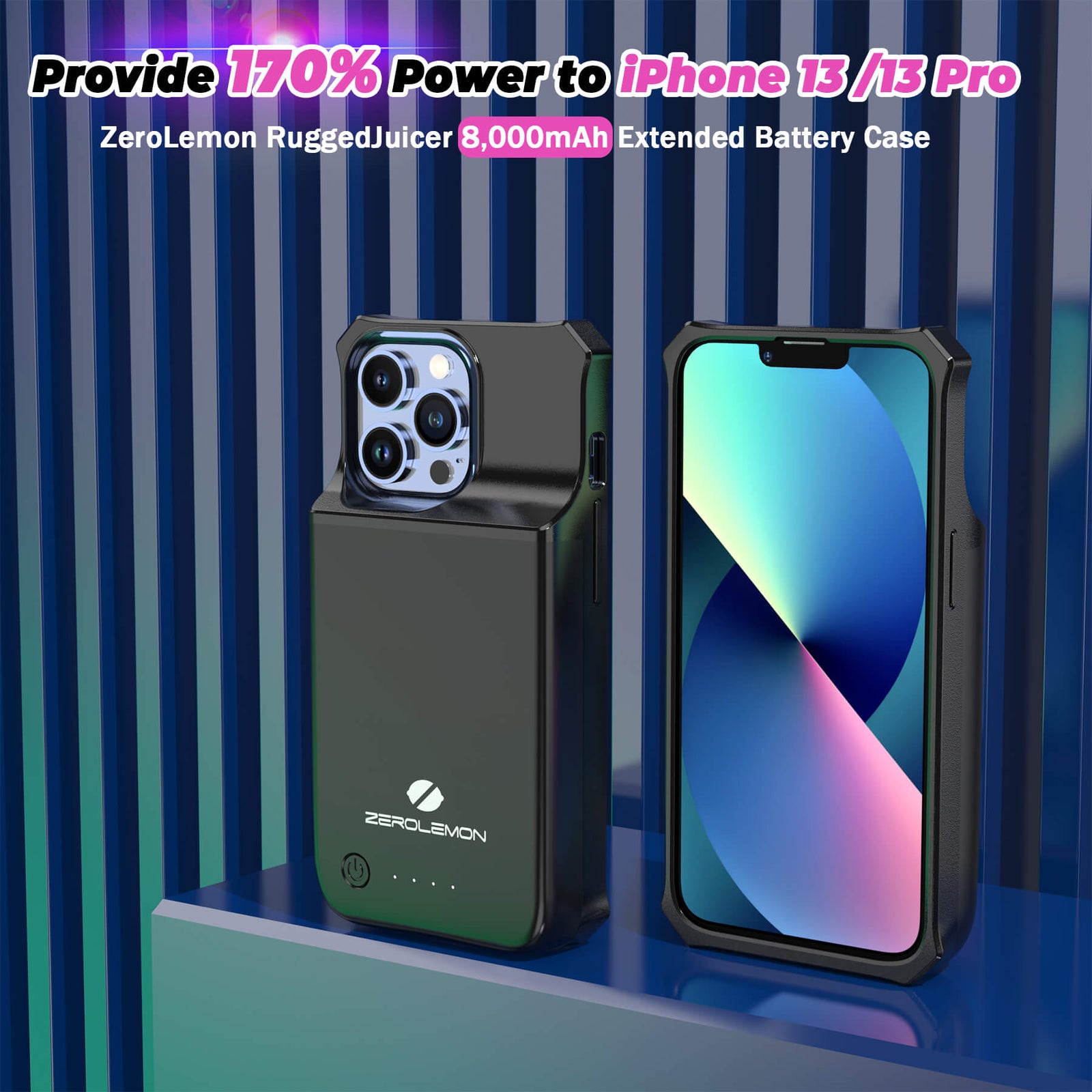 iPhone 13/13 Pro battery case, iPhone 13/13 Pro extended battery case, iPhone 13/13 Pro charging case, iPhone 13/13 Pro battery charger, TPU case, wireless charging, Apple, black