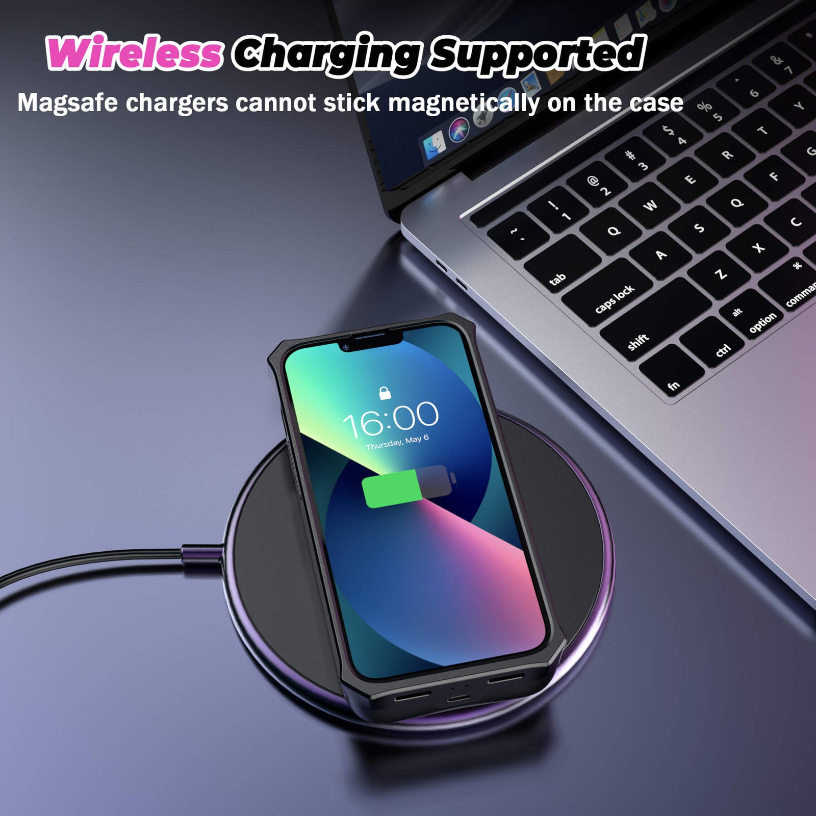 iPhone 13/13 Pro battery case, iPhone 13/13 Pro extended battery case, iPhone 13/13 Pro charging case, iPhone 13/13 Pro battery charger, TPU case, wireless charging, Apple, black