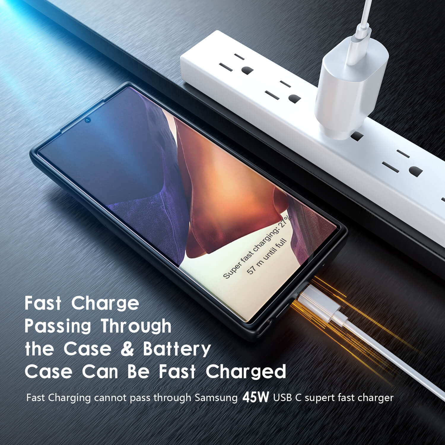 galaxy note 20 ultra battery case, 5000mAh, fast charging, qi wireless charging, wired usb c headset, otg, android auto, samsung dex, data sync