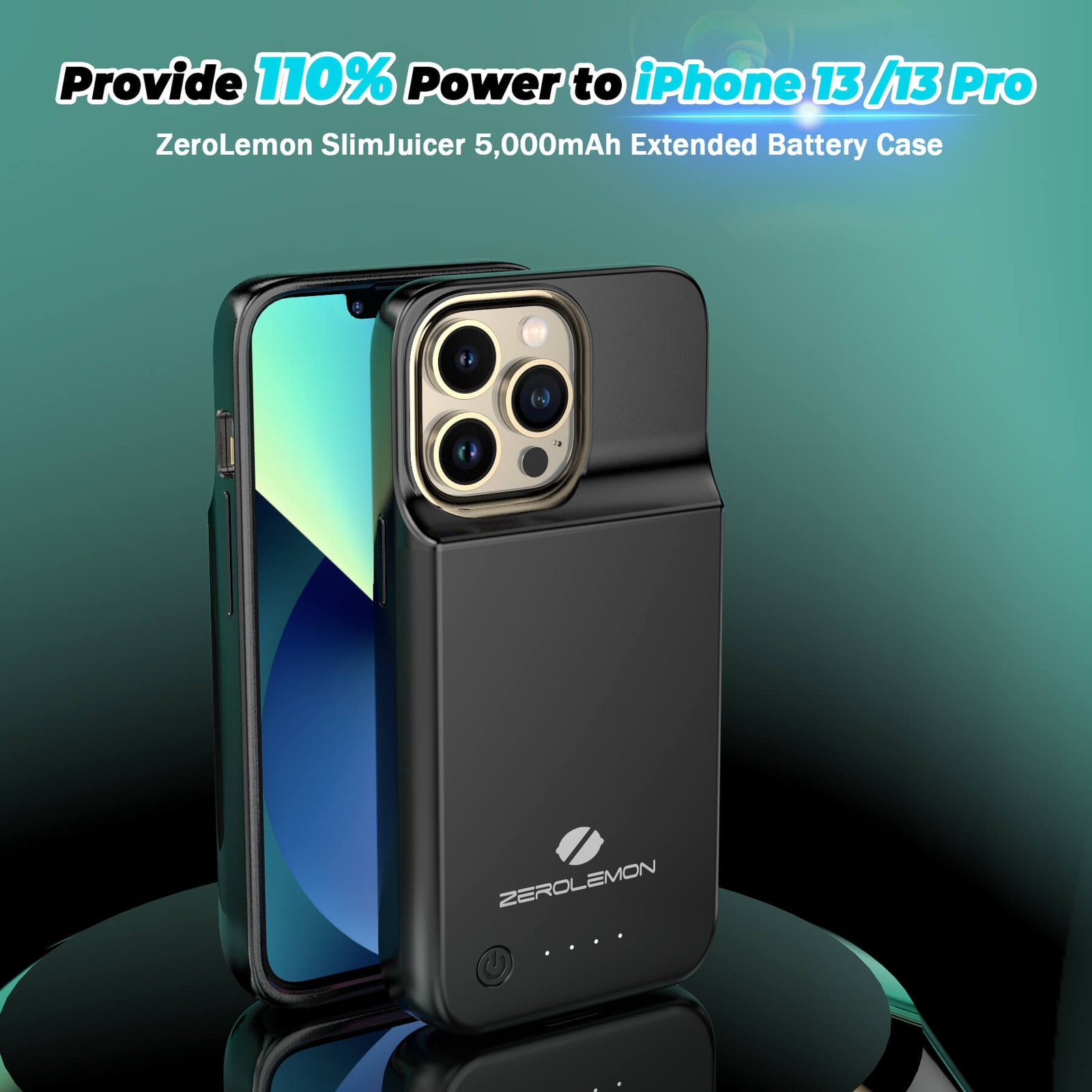 iPhone 13/13 Pro battery case, iPhone 13/13 Pro extended battery case, iPhone 13/13 Pro charging case, iPhone 13/13 Pro battery charger, TPU case, wireless charging, Apple, black