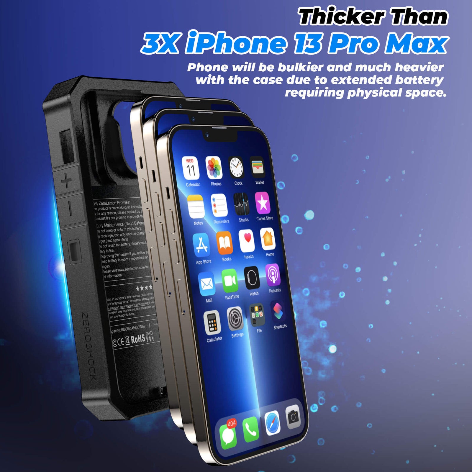 iPhone 13 Pro Max battery case, iPhone 13 Pro Max extended battery case, iPhone 13 Pro Max charging case, iPhone 13 Pro Max battery charger, TPU case, wireless charging, Apple, black